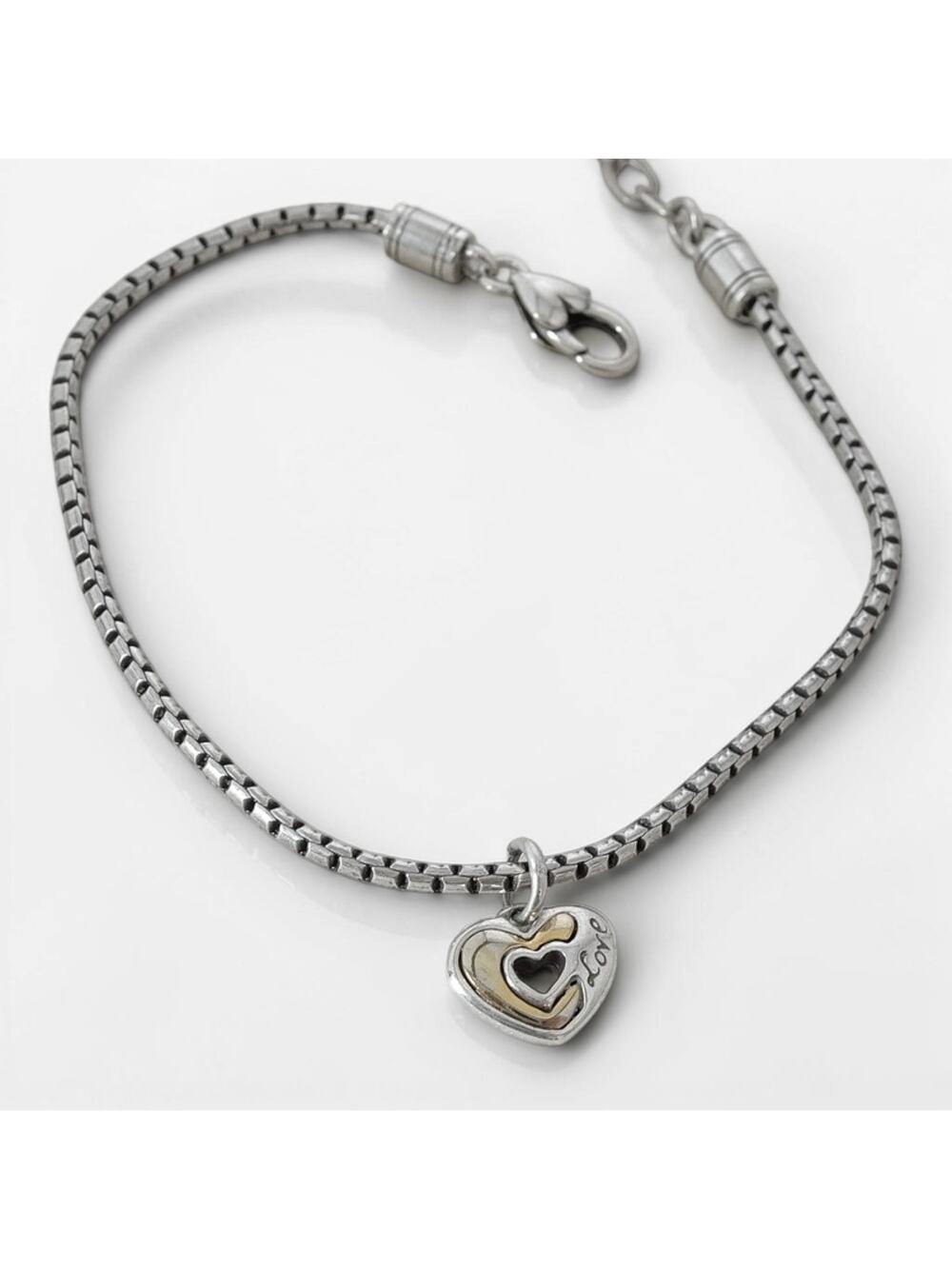 Brighton Love Ankle Bracelet Heart Charm Silver Plated Retired Lobster Clasp